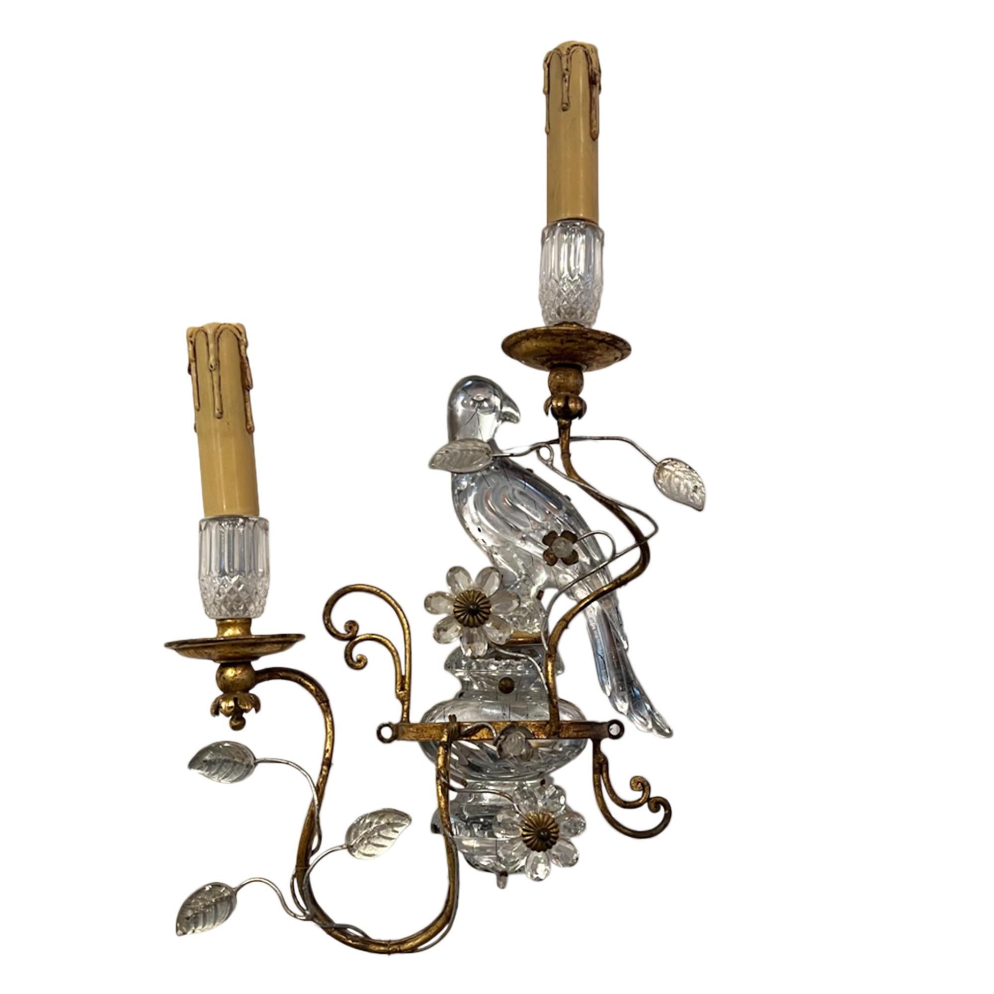 Mid-Century Modern Pair of 1960s Banci Wall Sconces with Parrots and Urns