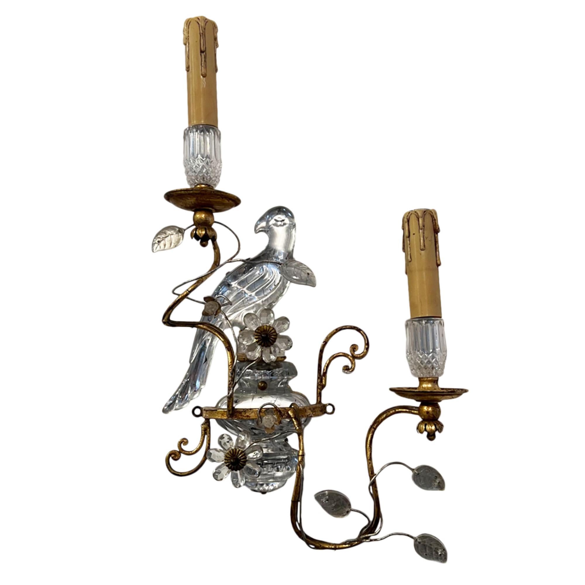 Italian Pair of 1960s Banci Wall Sconces with Parrots and Urns