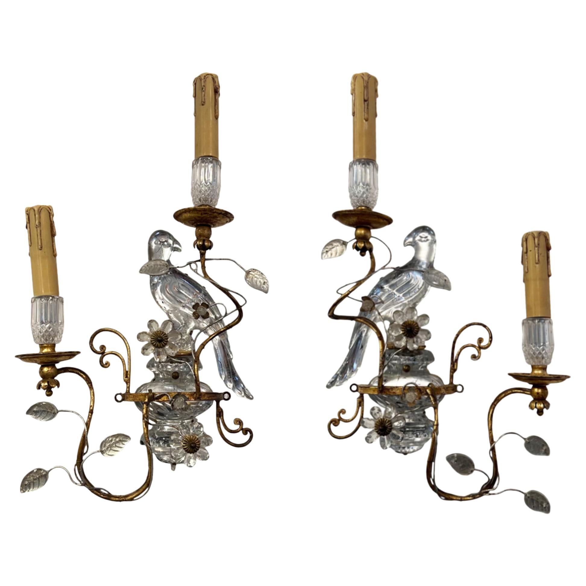 Pair of 1960s Banci Wall Sconces with Parrots and Urns