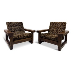 Pair of 1960s Belgian Armchairs with Slatted Back