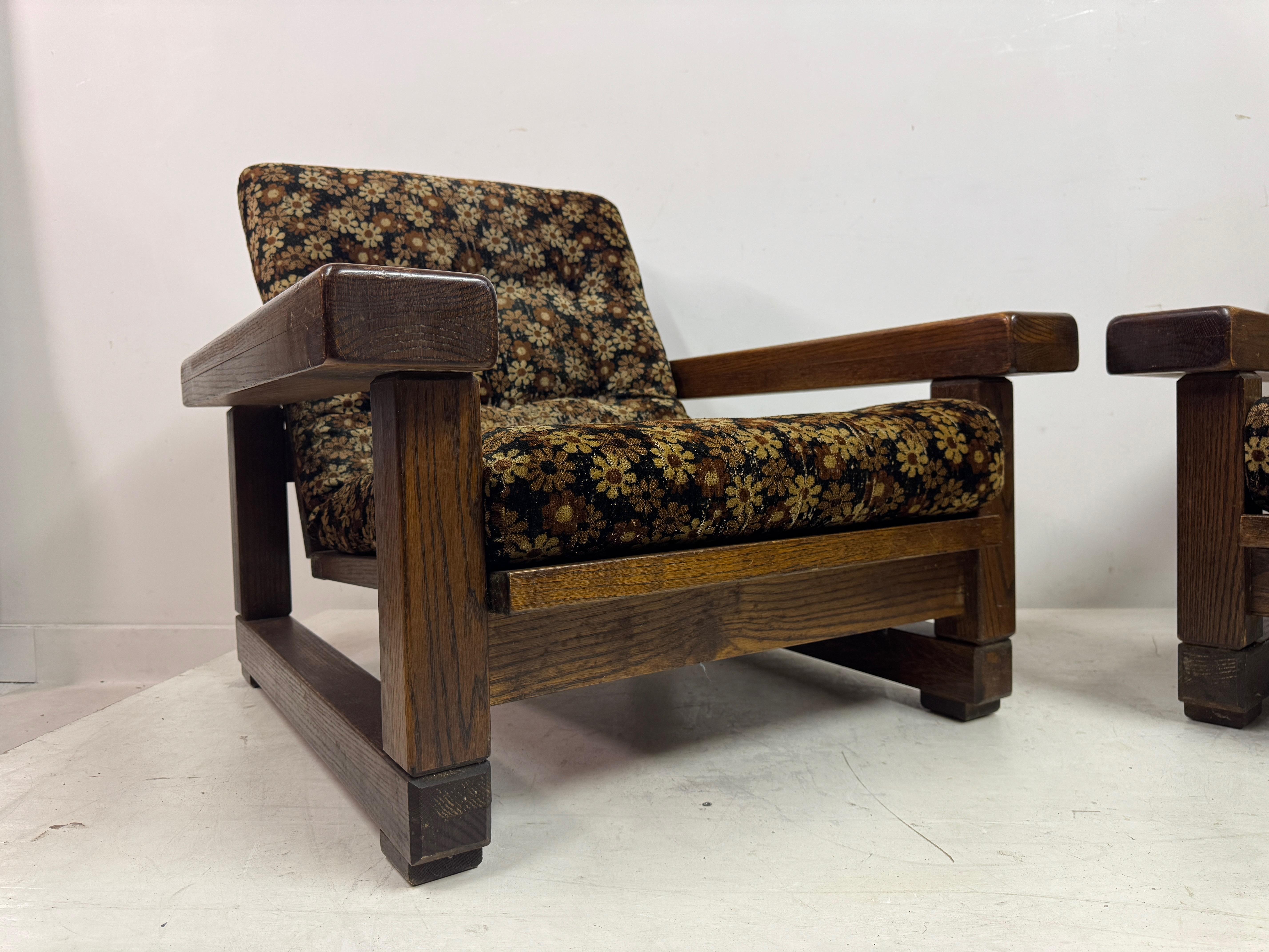 Paire de fauteuils belges des années 1960 avec dossier à lattes en vente 1