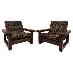 Pair of 1960s Belgian Armchairs with Slatted Back