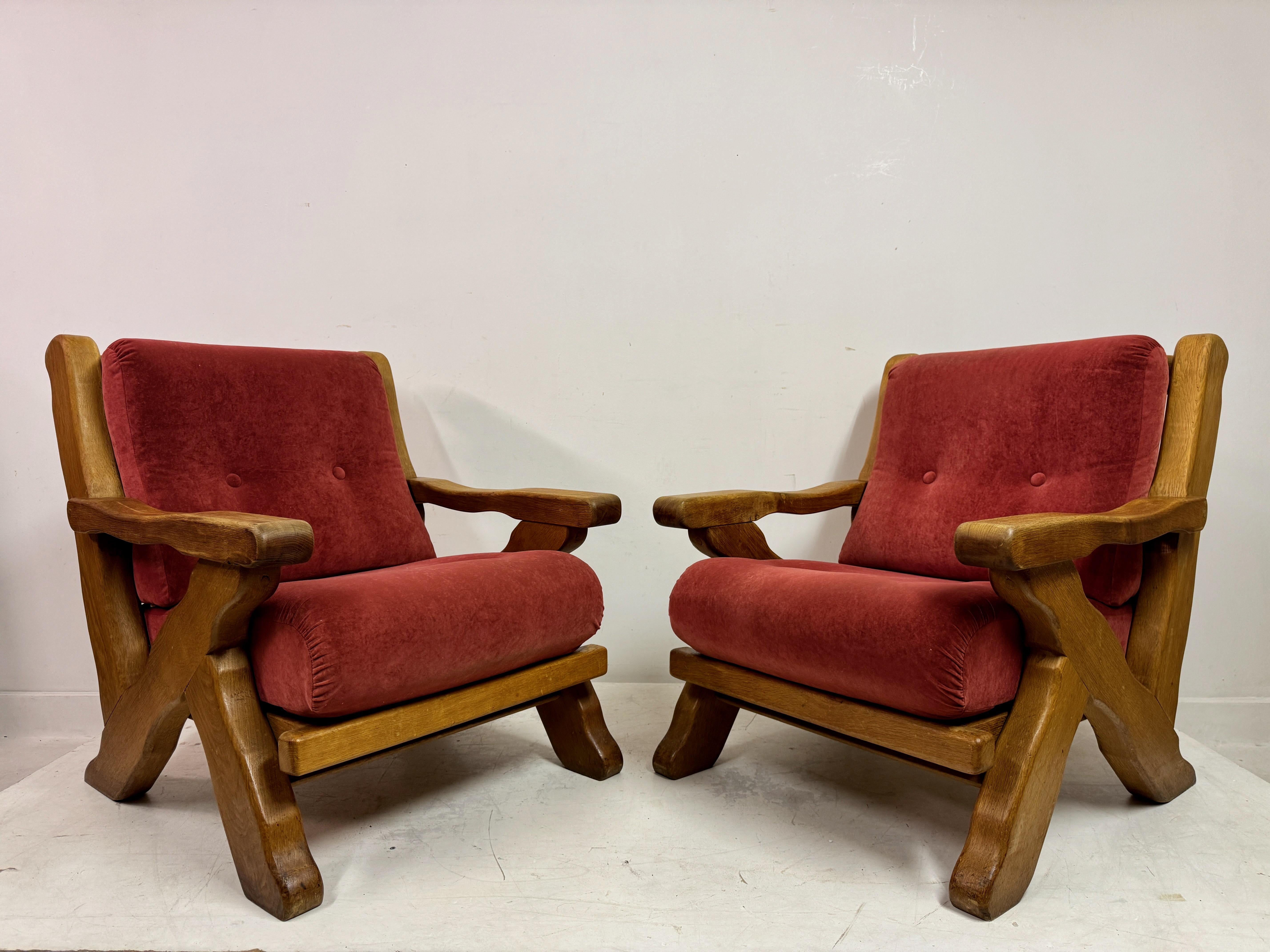 Chêne Paire de fauteuils brutalistes belges des années 1960 en vente