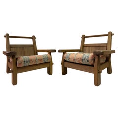 Paire de fauteuils brutalistes belges en chêne des années 1960 par De Puydt