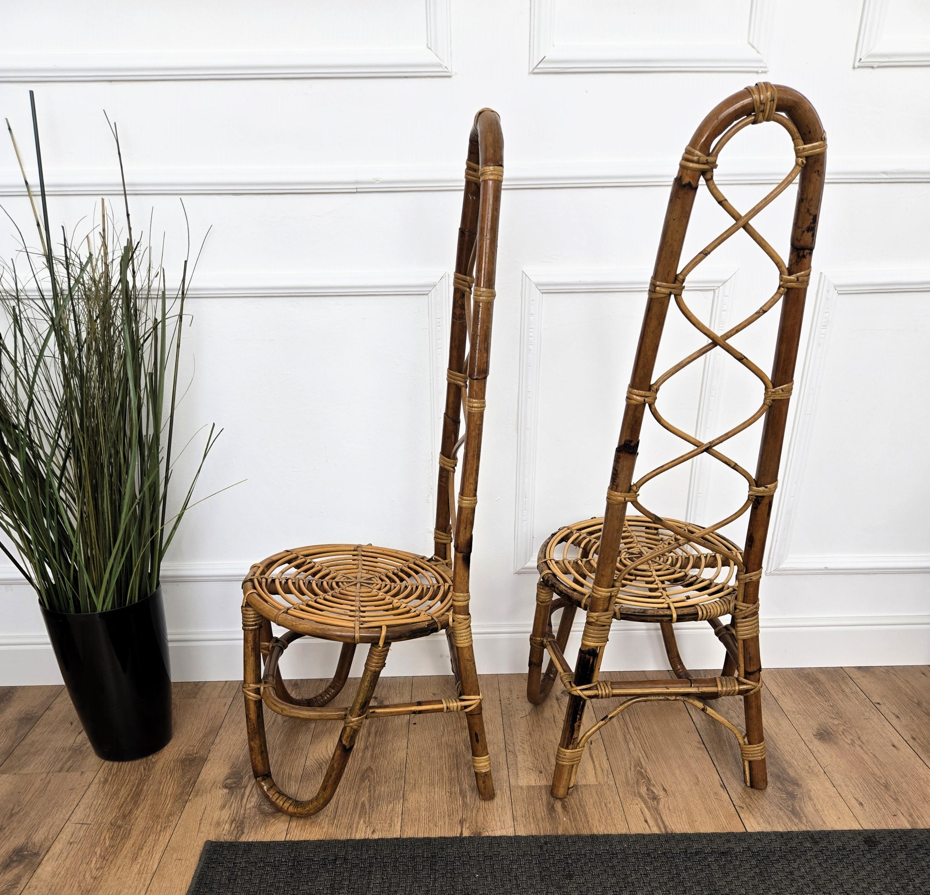 Pareja de sillas de salón laterales Dirk Van Sliedrecht de mimbre de bambú curvado de los años 1960 siglo XX en venta