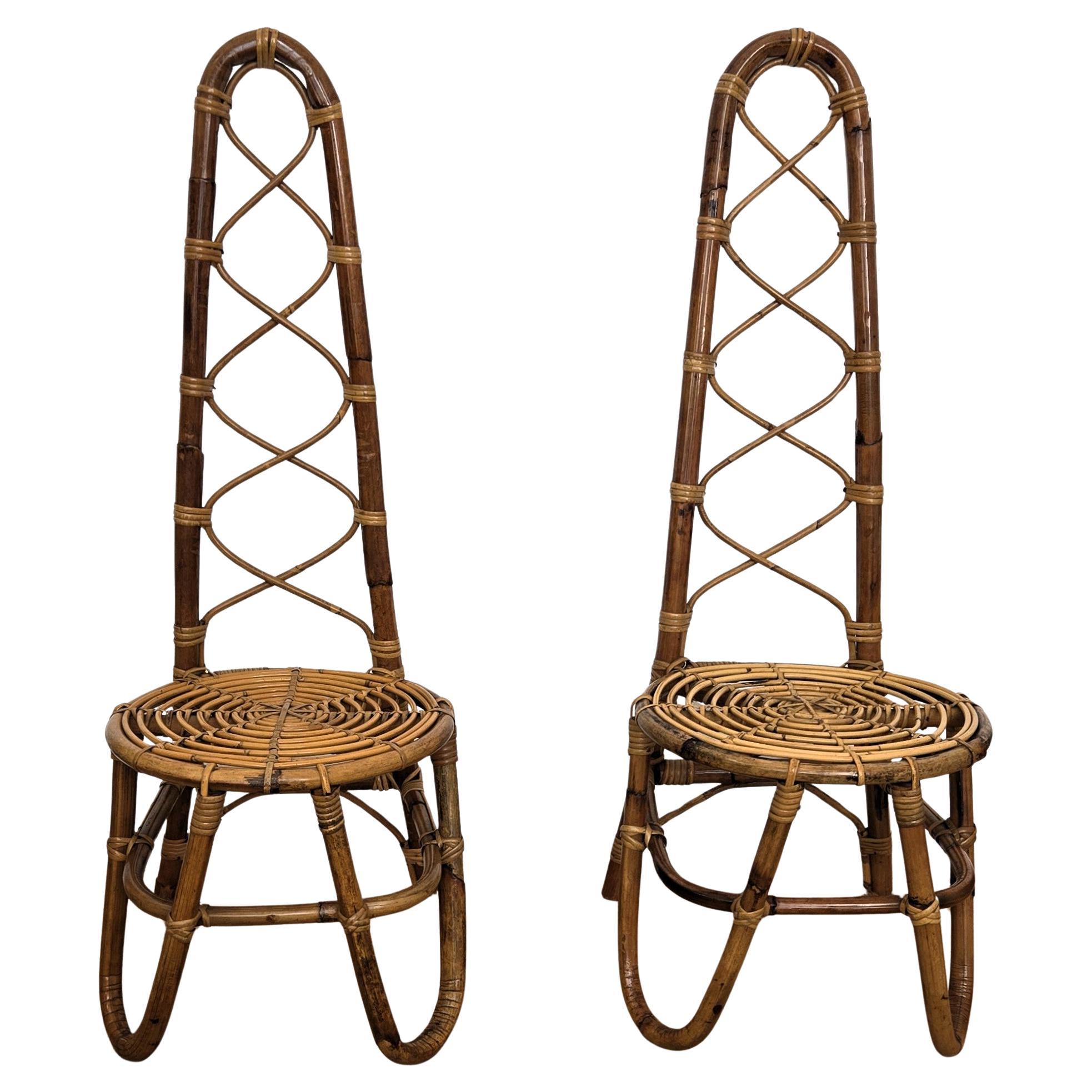 Pair of 1960s Bent Bamboo Rattan Wicker Dirk Van Sliedrecht Side Lounge Chairs