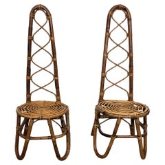Pair of 1960s Bent Bamboo Rattan Wicker Dirk Van Sliedrecht Side Lounge Chairs