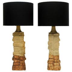 Pair of 1960s Bernard Rooke Sculptural Pottery Table Lamps Ceramic