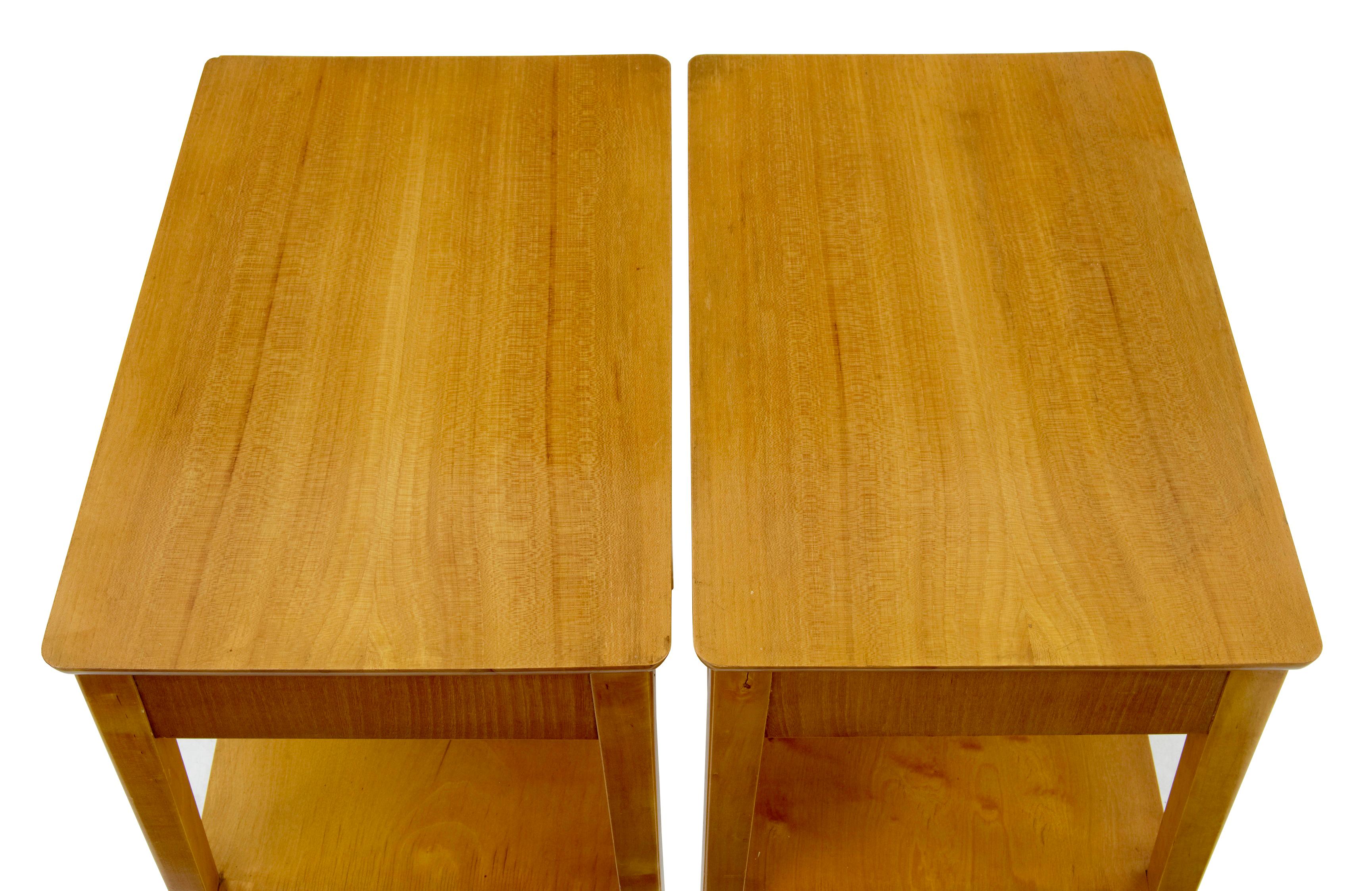 Scandinavian Modern Pair of 1960s Birch Bedside Side Tables