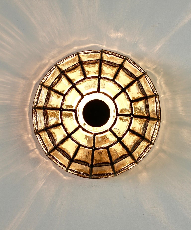 Pair of 1960s Black Iron and Glass Honeycomb Domed Wall ...
