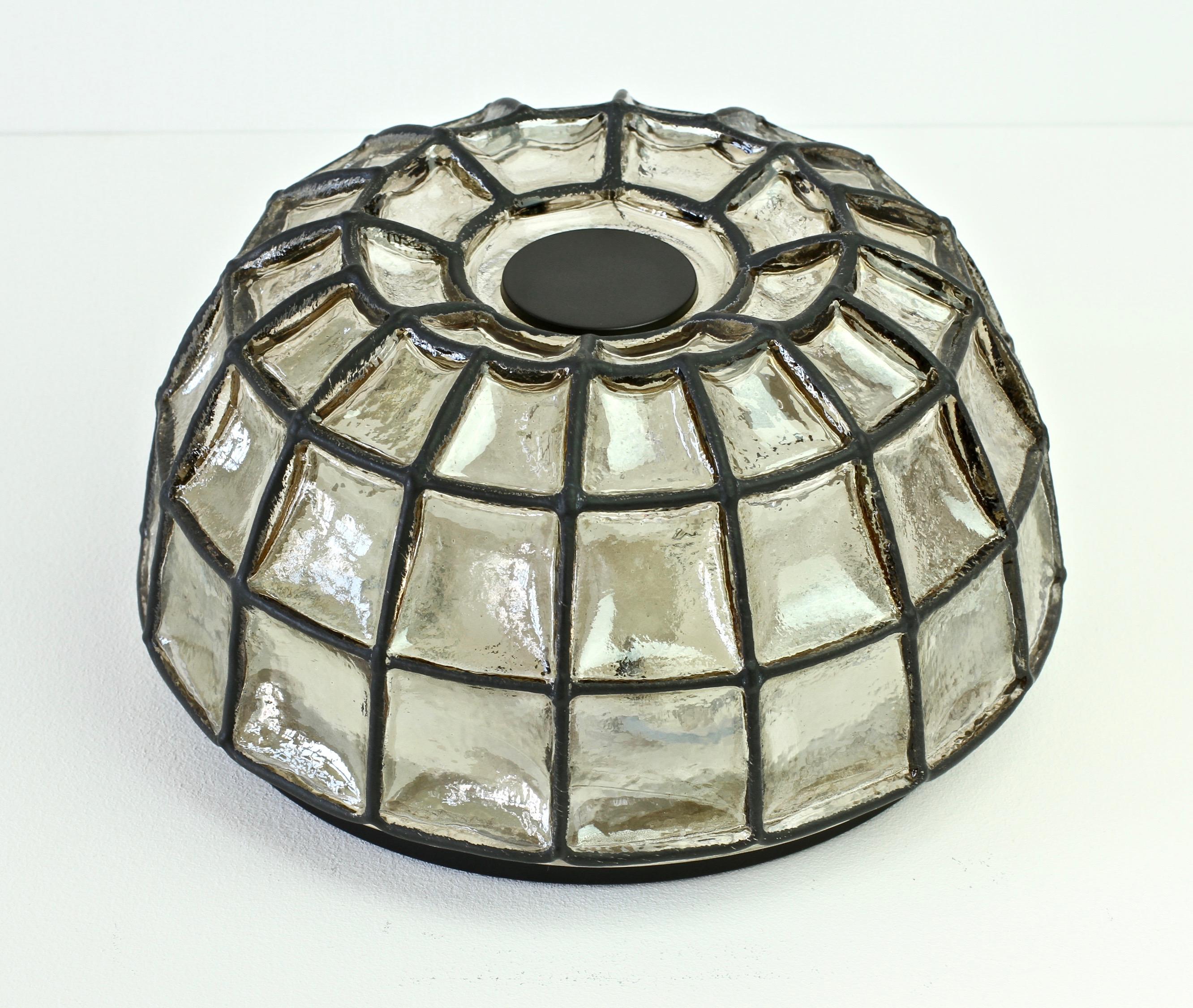 Pair of 1960s Black Iron and Glass Honeycomb Domed Wall Lights by Limburg 6