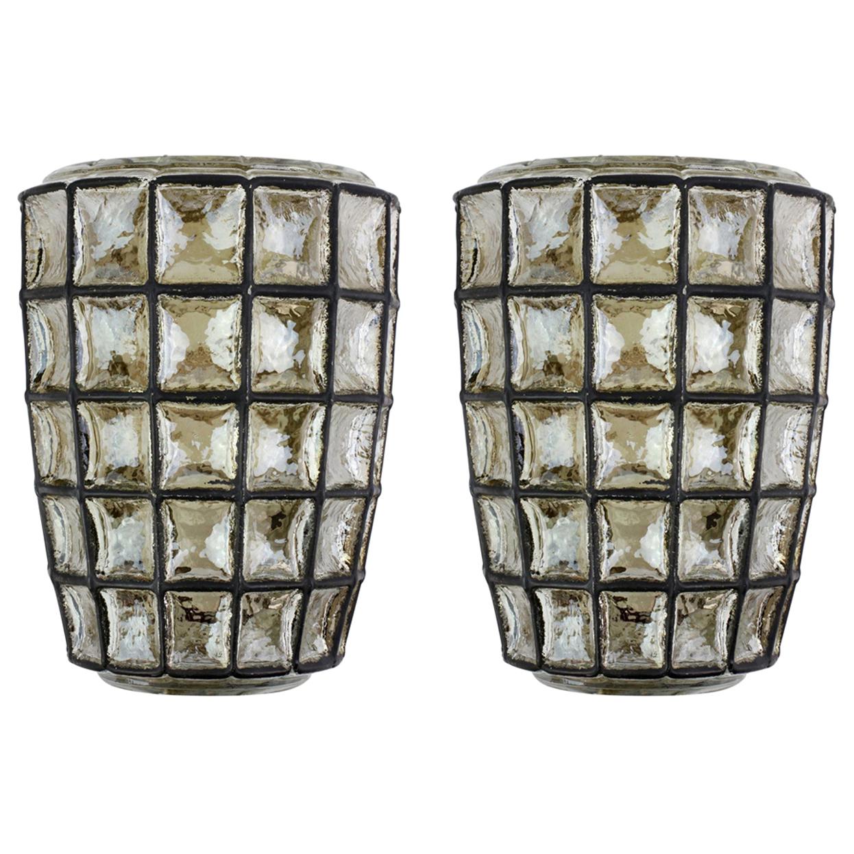 Pair of 1960s Black Iron and Glass Wall Light / Sconce by Limburg, Germany