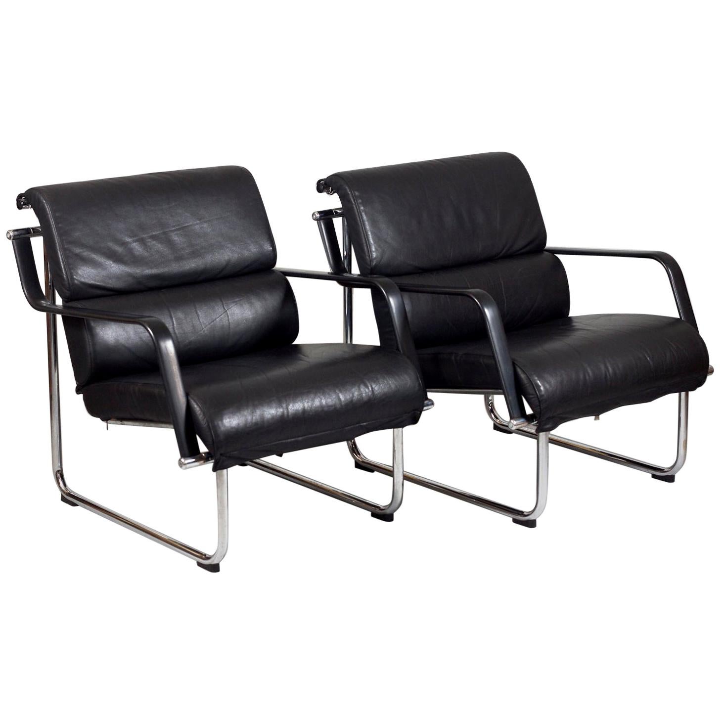 Pair of 1960s Black Leather "Remmi" Easy Chairs by Yrjö Kukkapuro, Finland For Sale