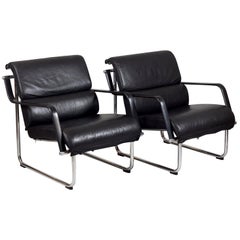 Pair of 1960s Black Leather "Remmi" Easy Chairs by Yrjö Kukkapuro, Finland