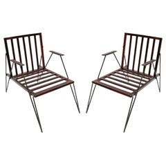 Pair of 1960s Black Metal and Jacaranda Armchairs by Carlo Hauner