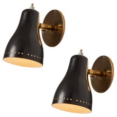 Pair of 1960s Black Perforated Wall Lamps Attributed to Jacques Biny