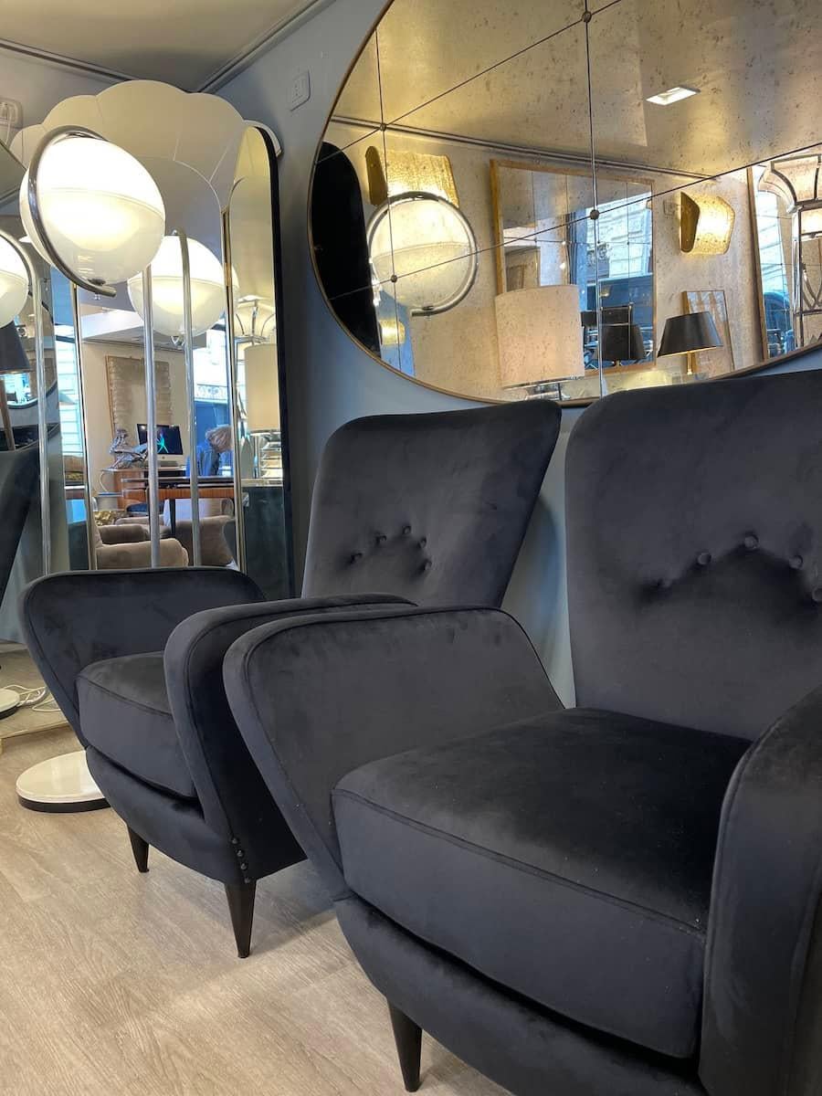 Modern Pair of 1960s Black Velvet Armchairs For Sale