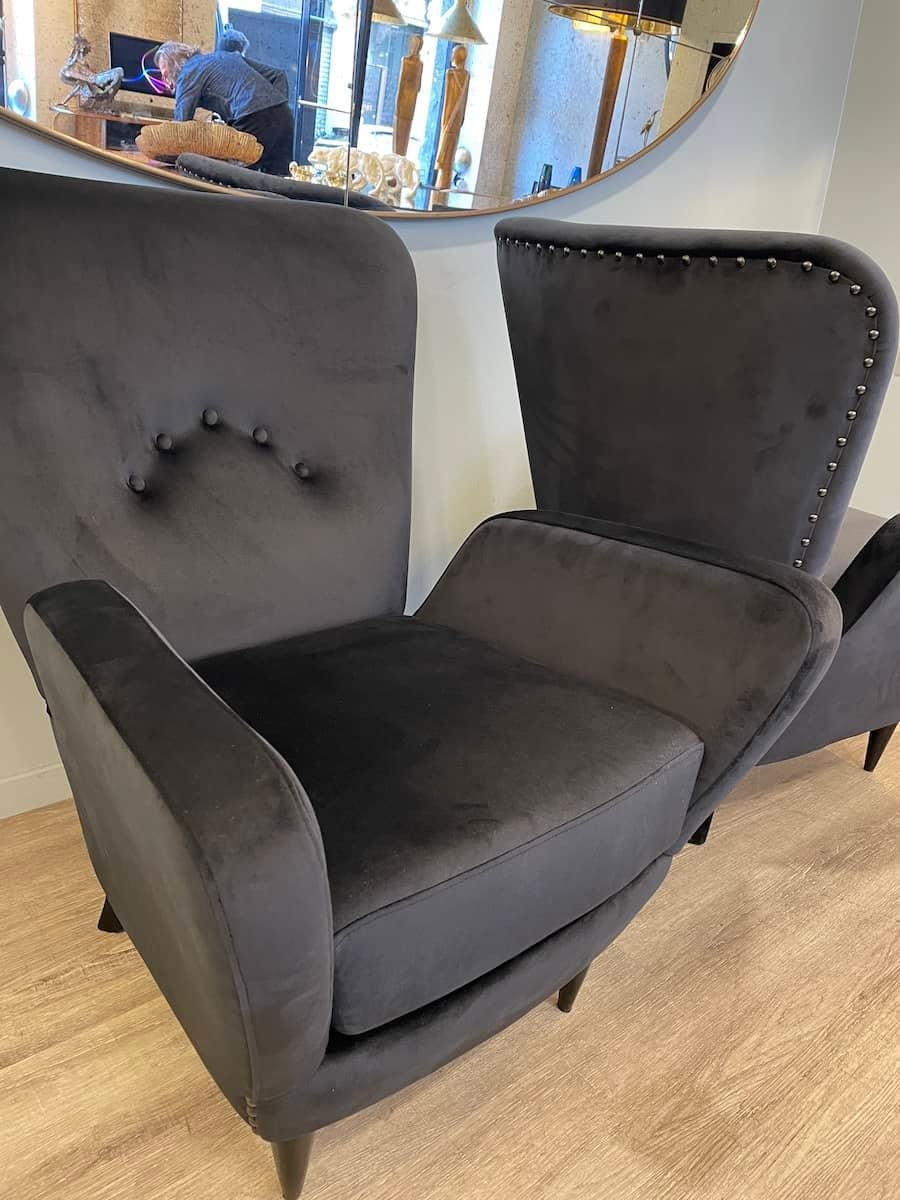 Pair of 1960s Black Velvet Armchairs For Sale 4