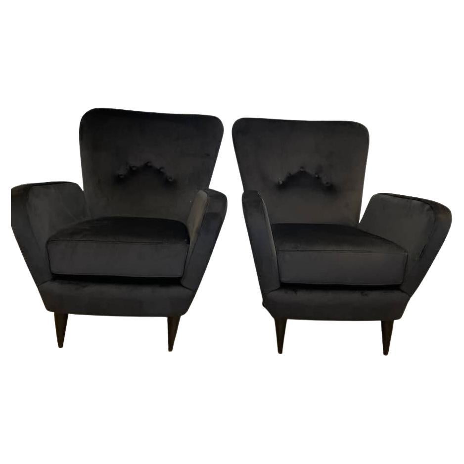 Pair of 1960s Black Velvet Armchairs