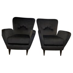 Pair of 1960s Black Velvet Armchairs