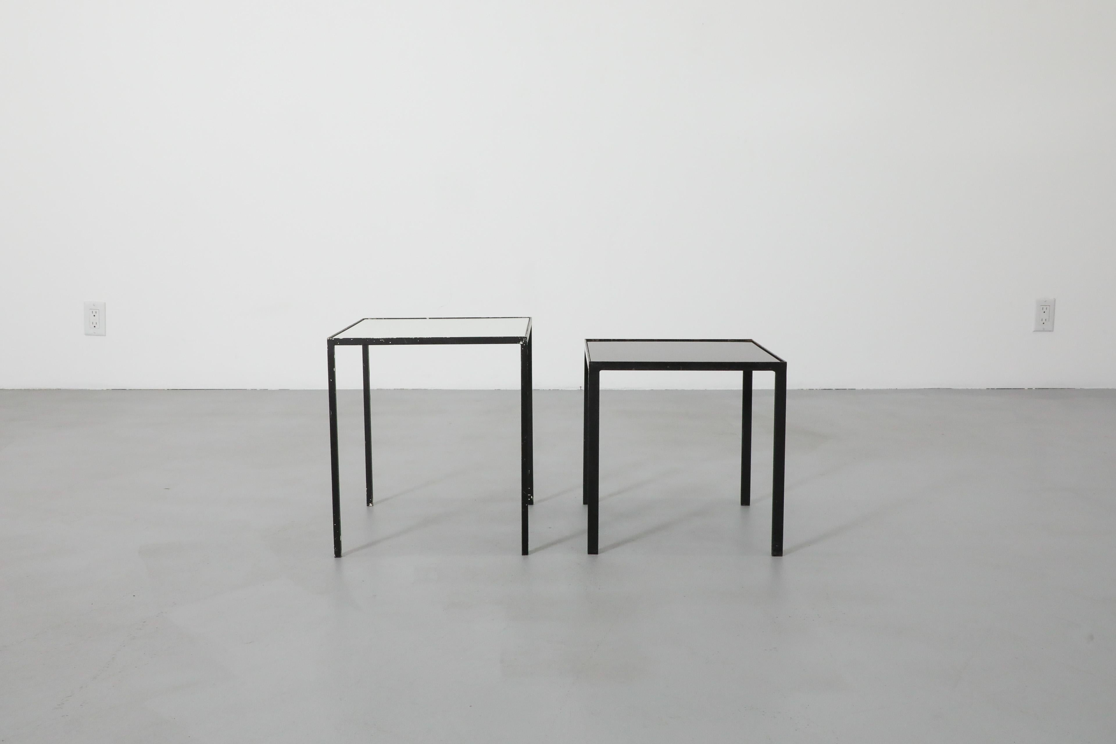Mid-Century Modern Pair of 1960's Black & White Glass Artimeta Side Tables For Sale