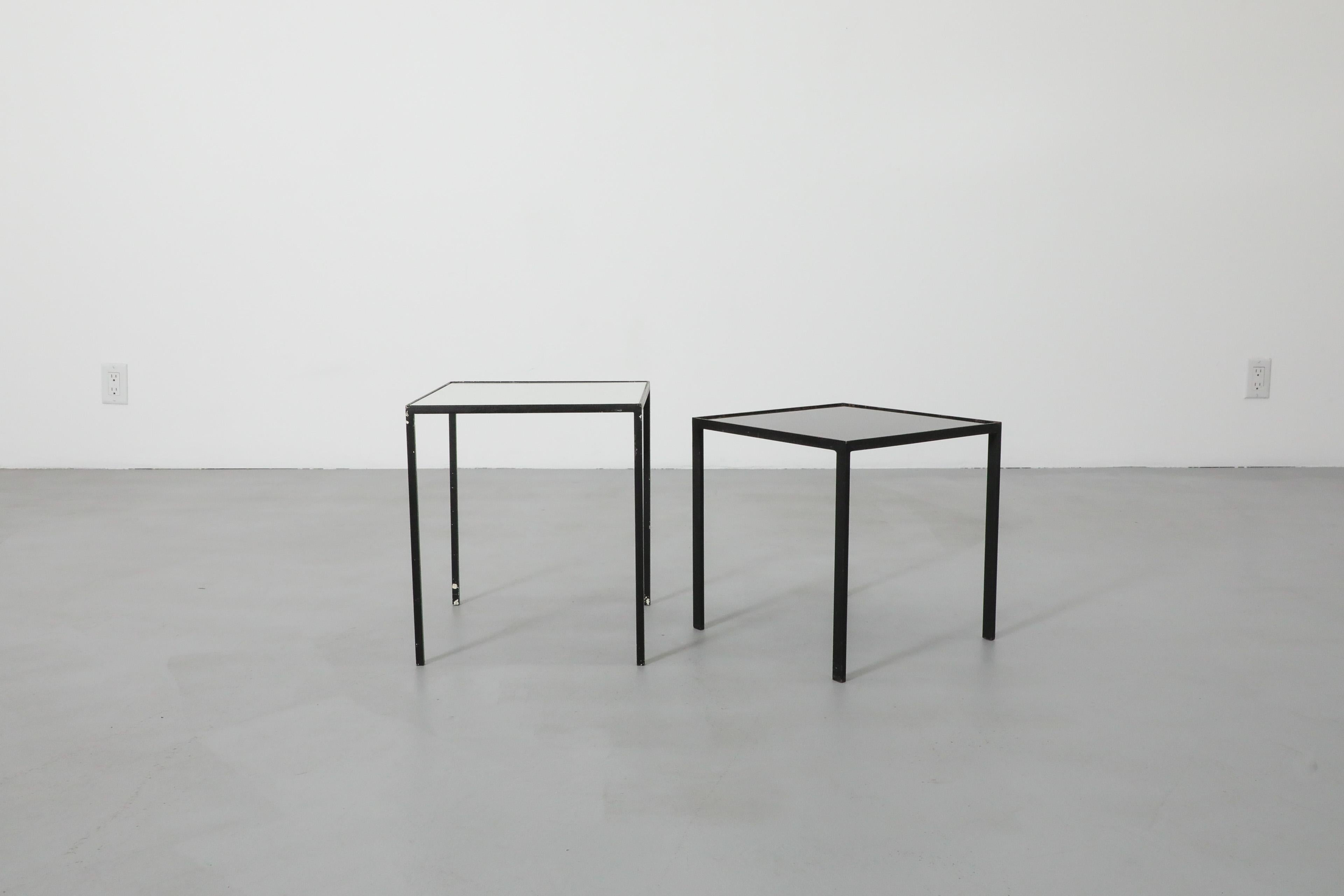 Dutch Pair of 1960's Black & White Glass Artimeta Side Tables For Sale