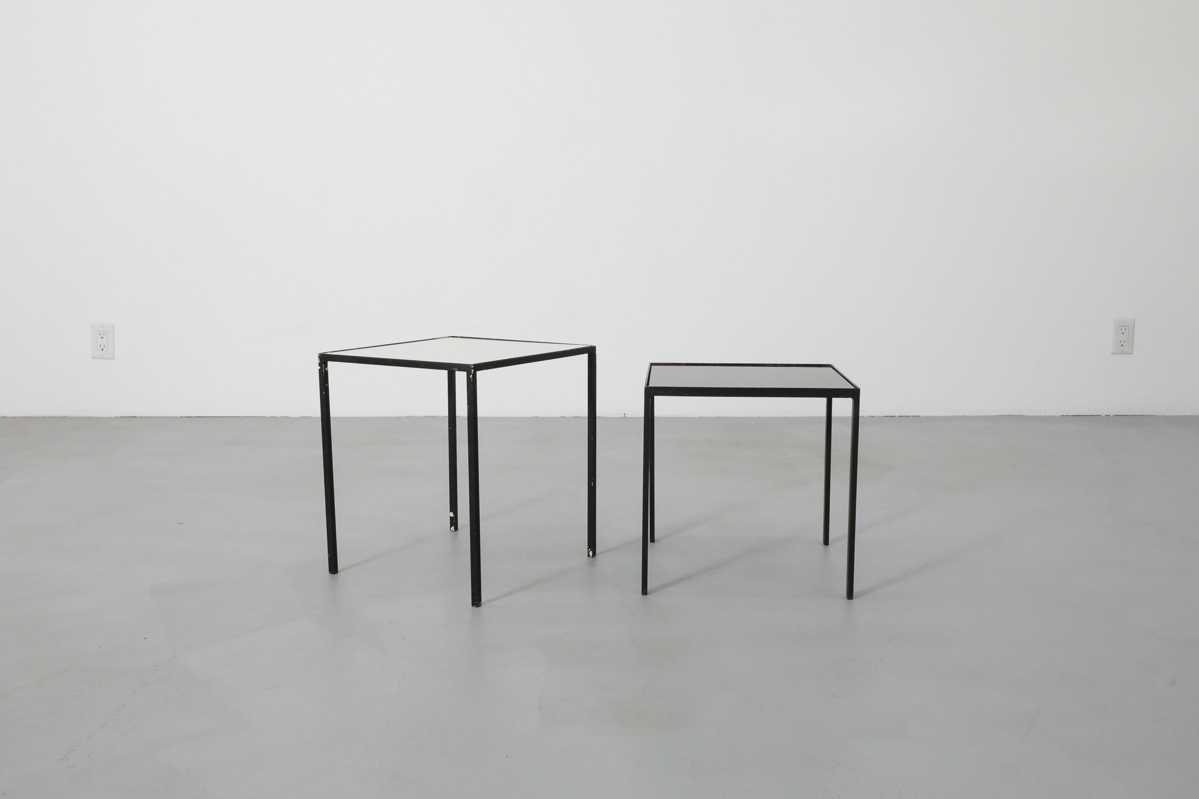 Enameled Pair of 1960's Black & White Glass Artimeta Side Tables For Sale