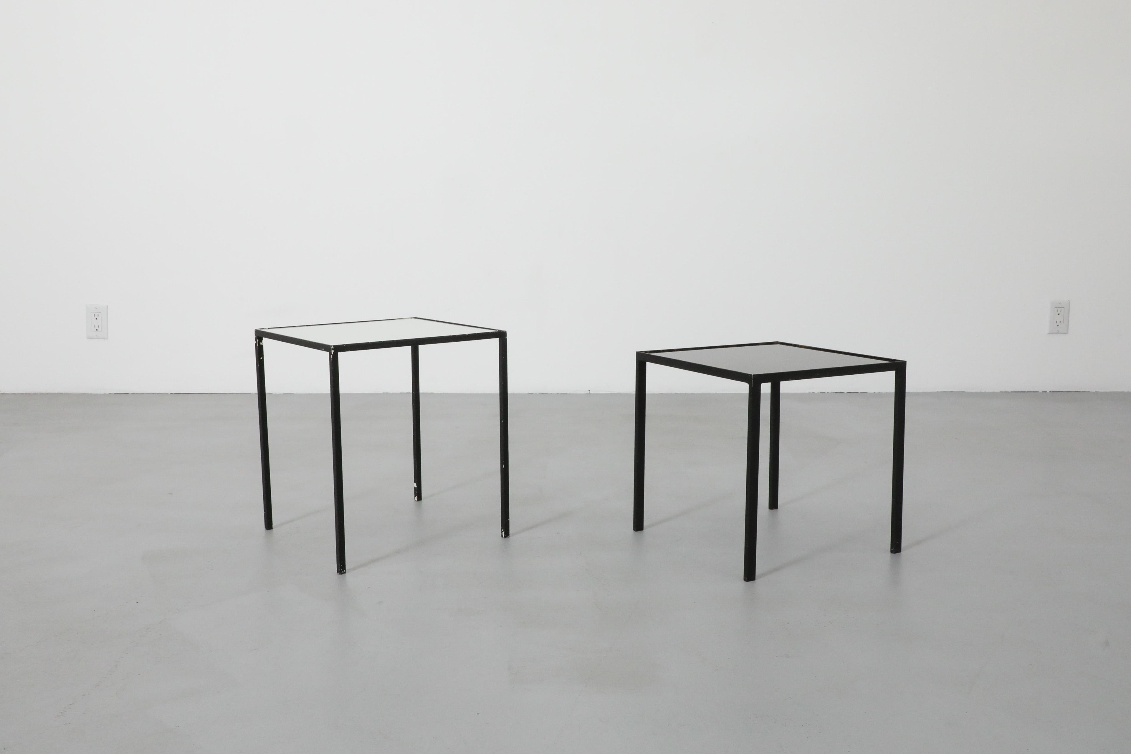 Mid-20th Century Pair of 1960's Black & White Glass Artimeta Side Tables For Sale