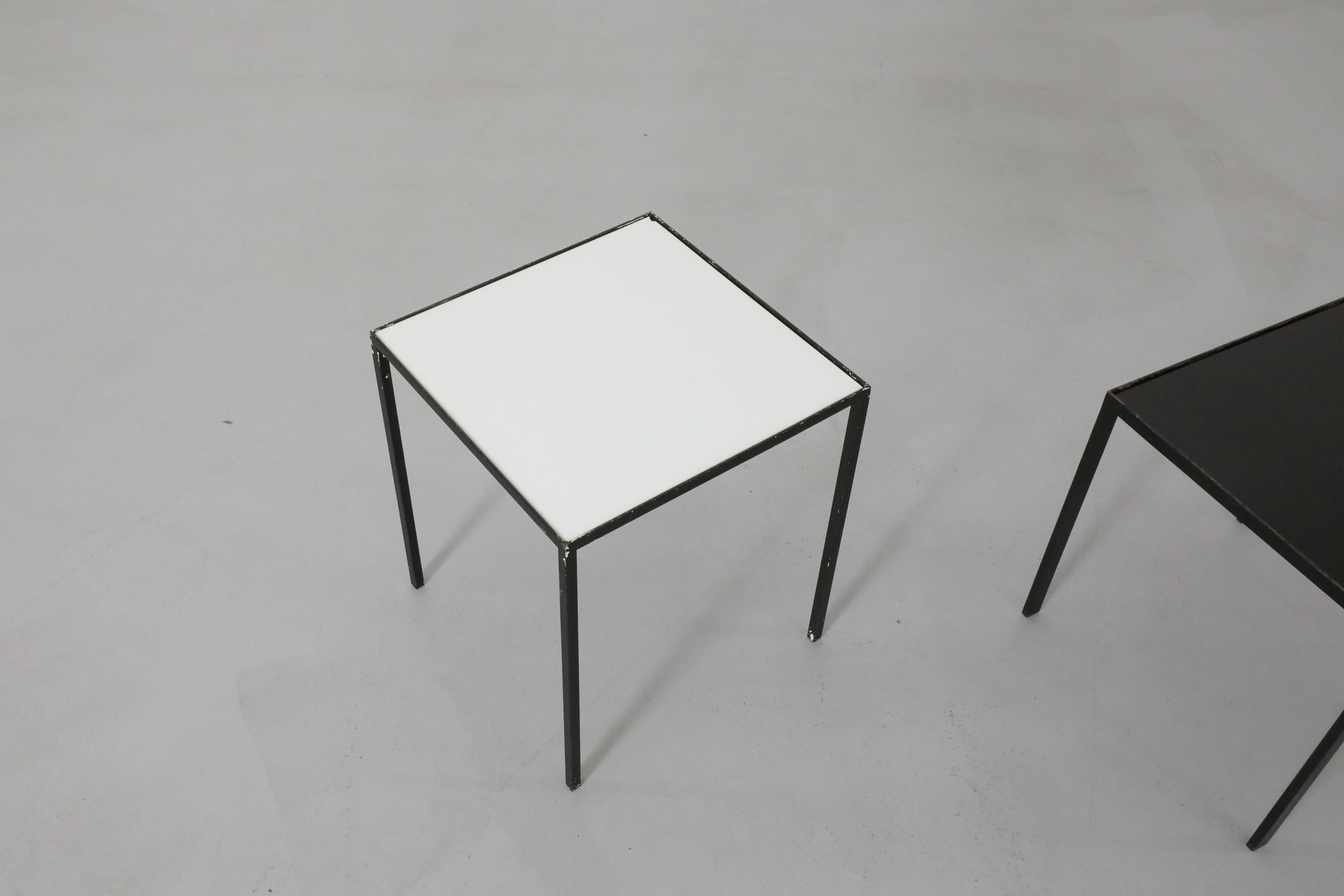 Pair of 1960's Black & White Glass Artimeta Side Tables For Sale 1