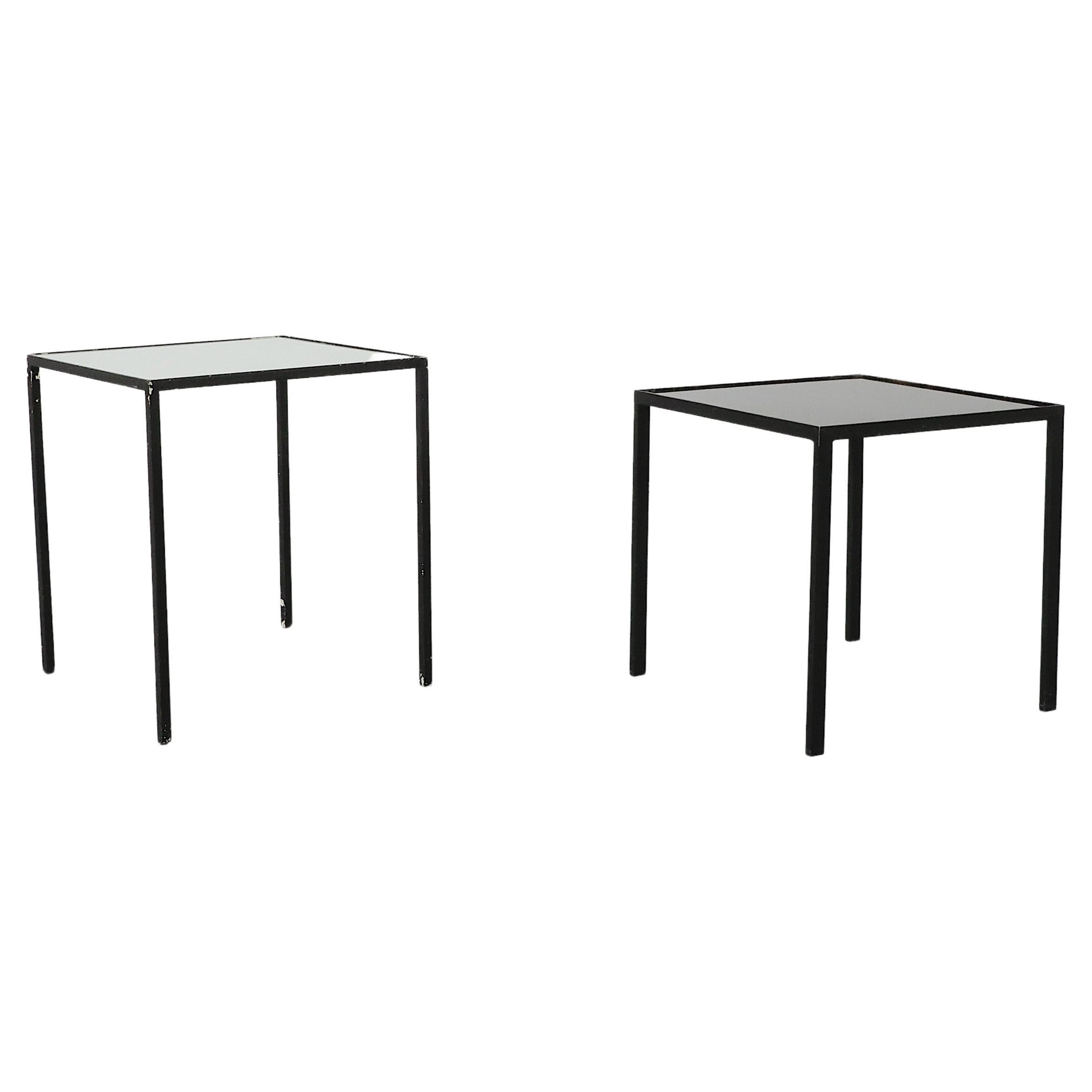 Pair of 1960's Black & White Glass Artimeta Side Tables For Sale