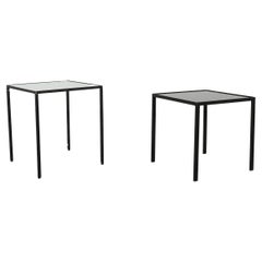 Retro Pair of 1960's Black & White Glass Artimeta Side Tables