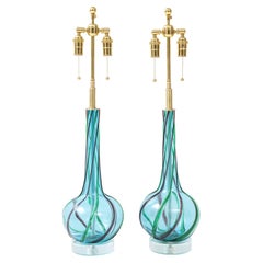 Pair of 1960's Blue Murano Glass Lamps