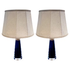 Vintage Pair of 1960s Blue Swedish Orrefors Table Lamps