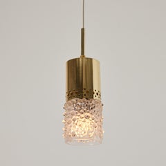 Pair of 1960s Brass and Bubble Glass Pendants by Helena Tynell