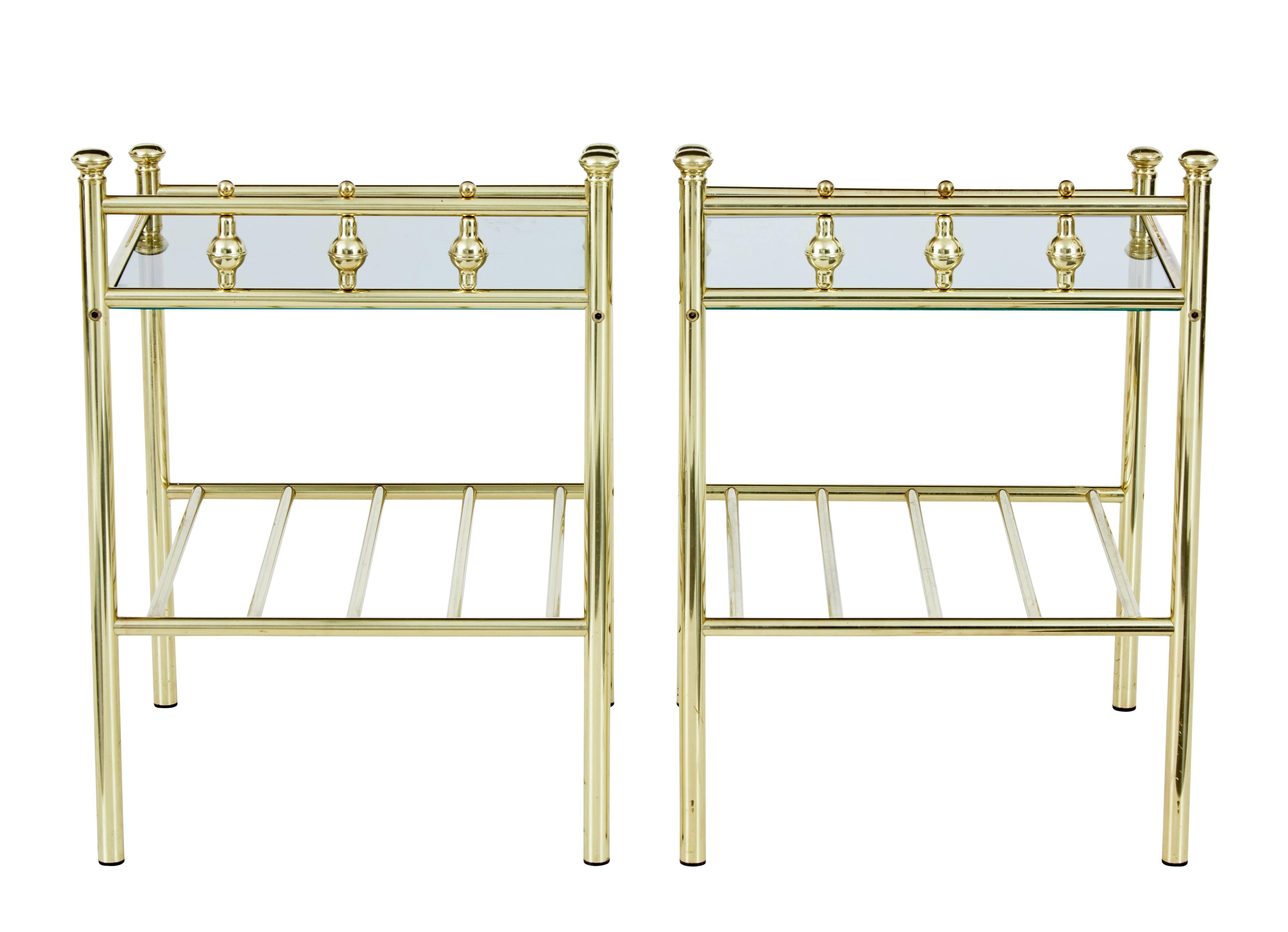 Scandinavian Modern Pair of 1960s Brass and Glass Top Tables