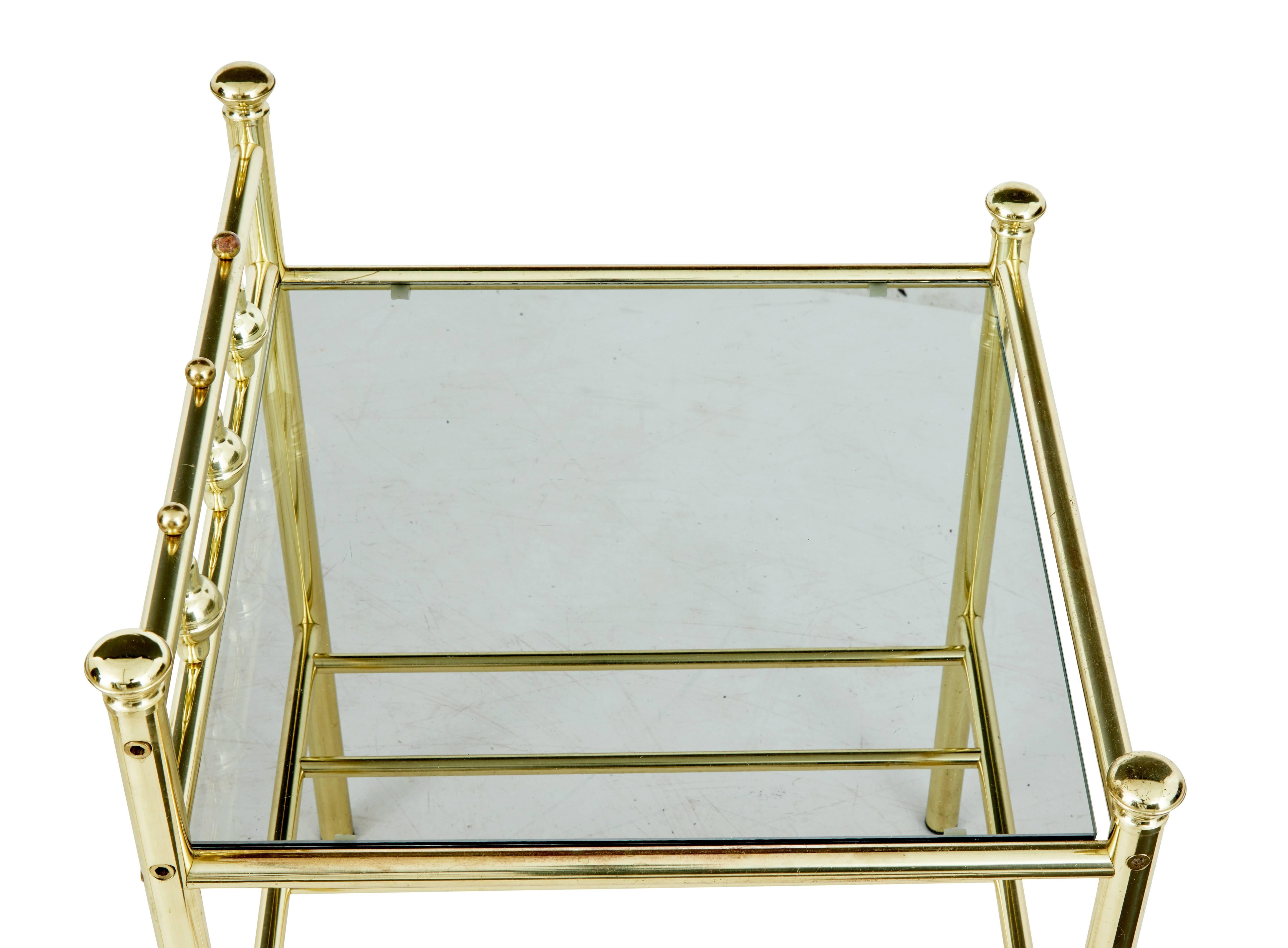 Swedish Pair of 1960s Brass and Glass Top Tables