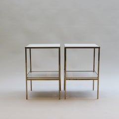 Pair of 1960s Brass and Laminate Bedside Table Nightstands