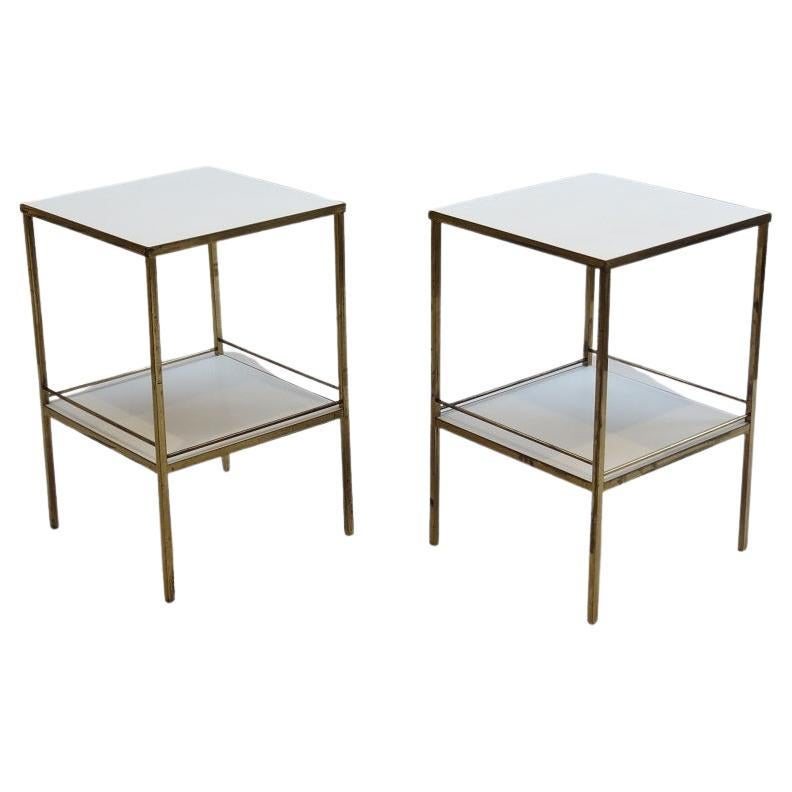 Pair of 1960s Brass and Laminate Bedside Table Nightstands