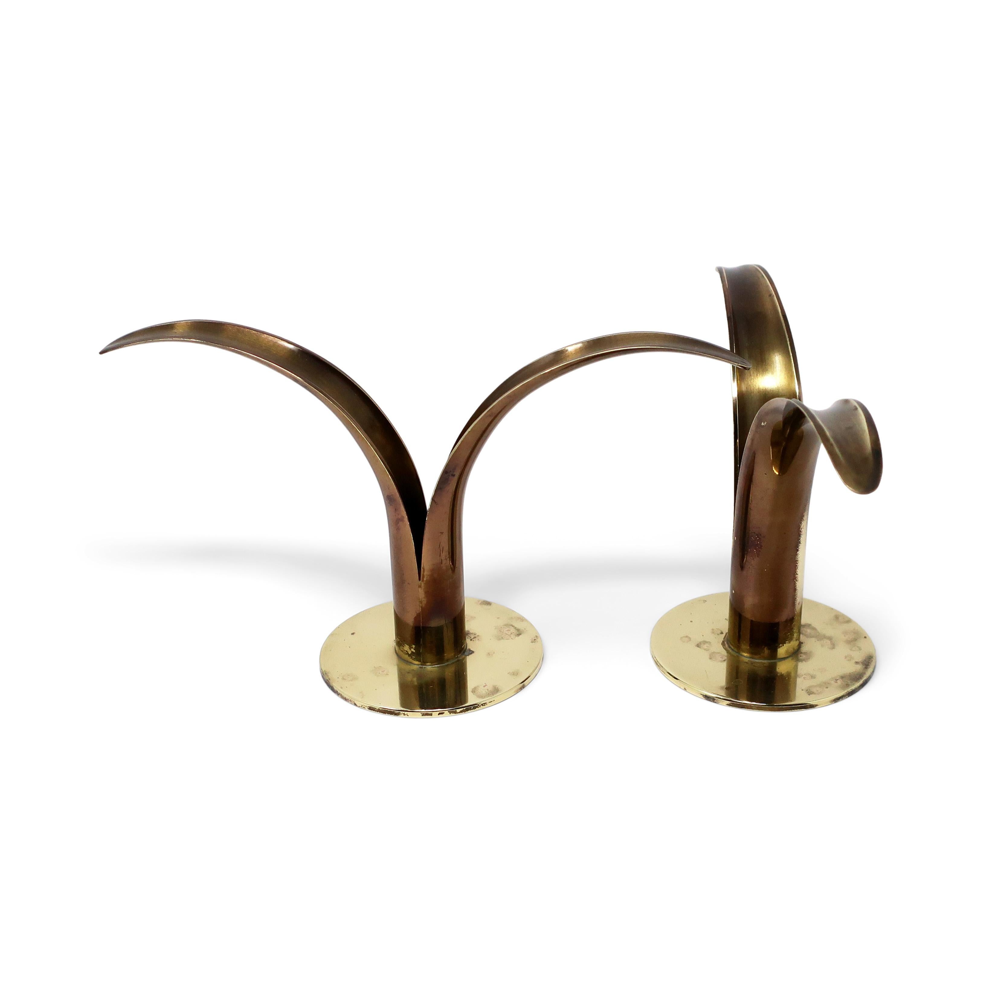 Pair of 1960s Brass Candlesticks by Ivar Åhlenius Björk for Ystad In Good Condition In Brooklyn, NY