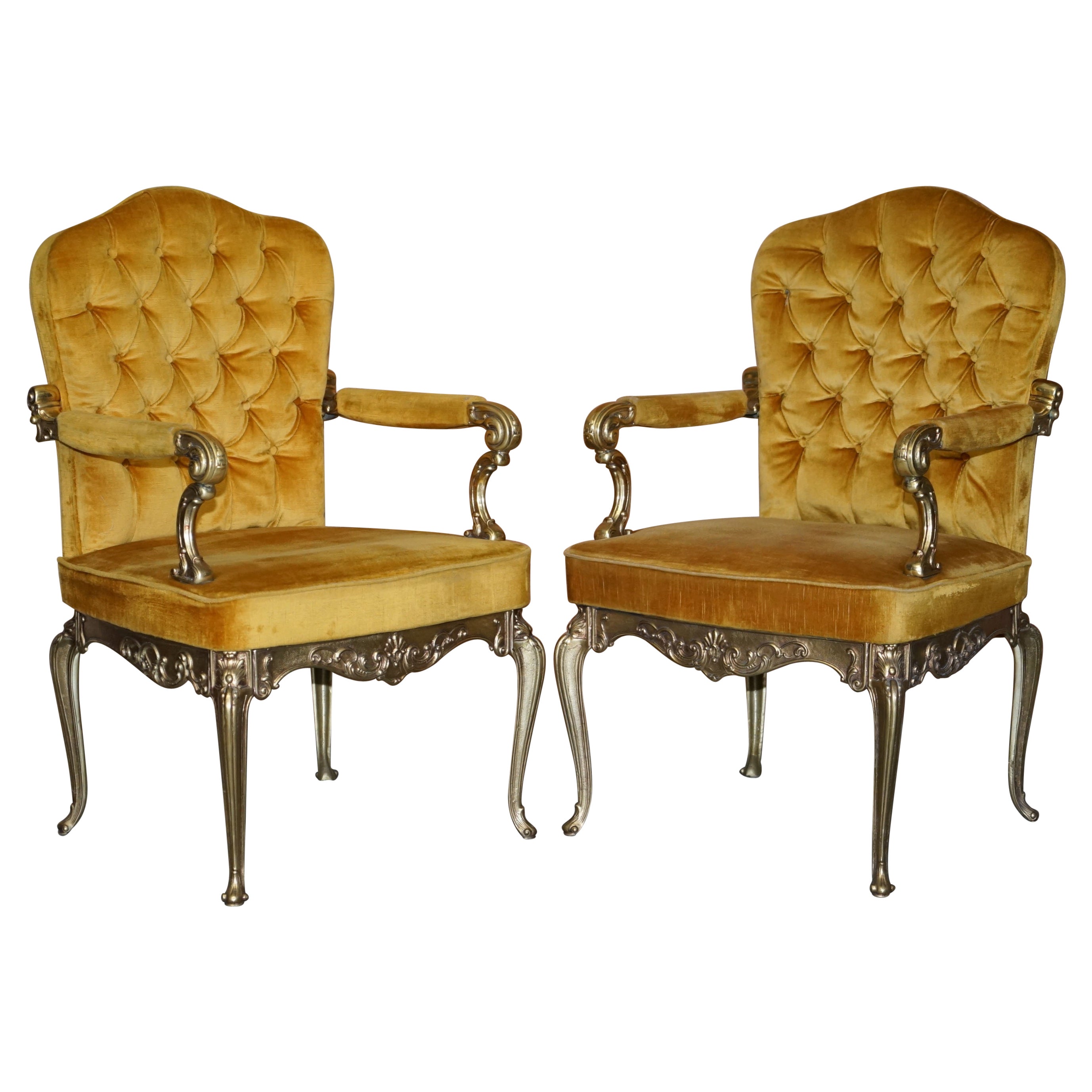 Coppia di poltrone Hollywood Regency in stile Orsenigo Italia con cornice in ottone degli anni '60