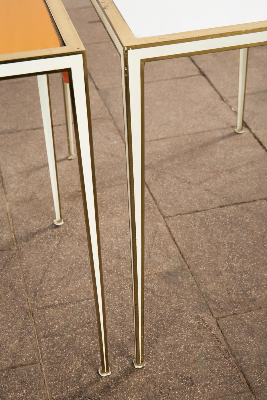 Pair of Mid-Century side tables with Mirror Glass tops by Vereinigte Werkstätten 3