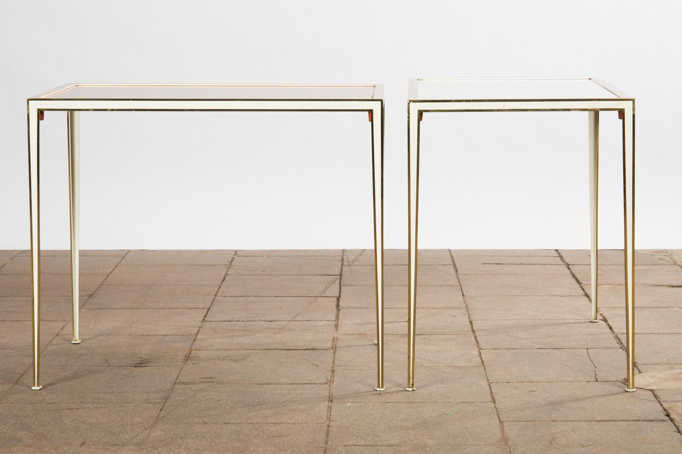 Mid-Century Modern Pair of Mid-Century side tables with Mirror Glass tops by Vereinigte Werkstätten