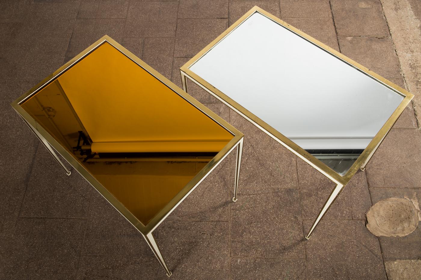 German Pair of Mid-Century side tables with Mirror Glass tops by Vereinigte Werkstätten