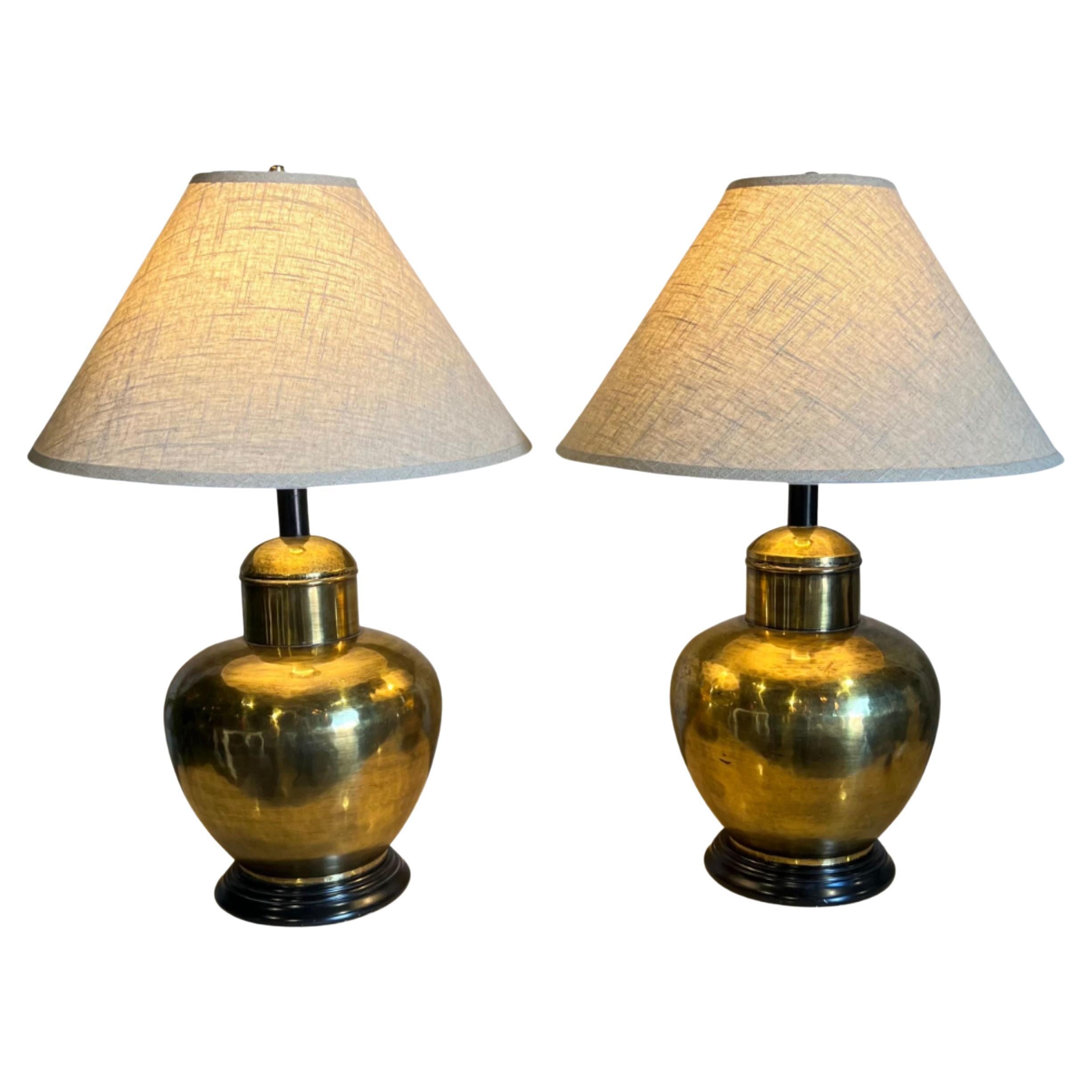 Pair of Extra Large Lamps in Antique Brass at 1stDibs