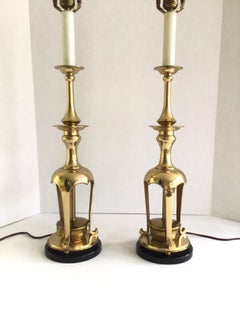 Pair of 1960s Brass Table Lamps on Painted Wood Base