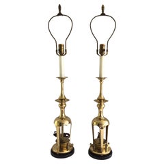 Pair of 1960s Brass Table Lamps on Painted Wood Base