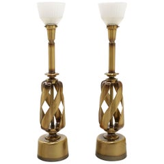 Pair of 1960s Brass Table Lamps with Original Globes, Attributed to Stiffel