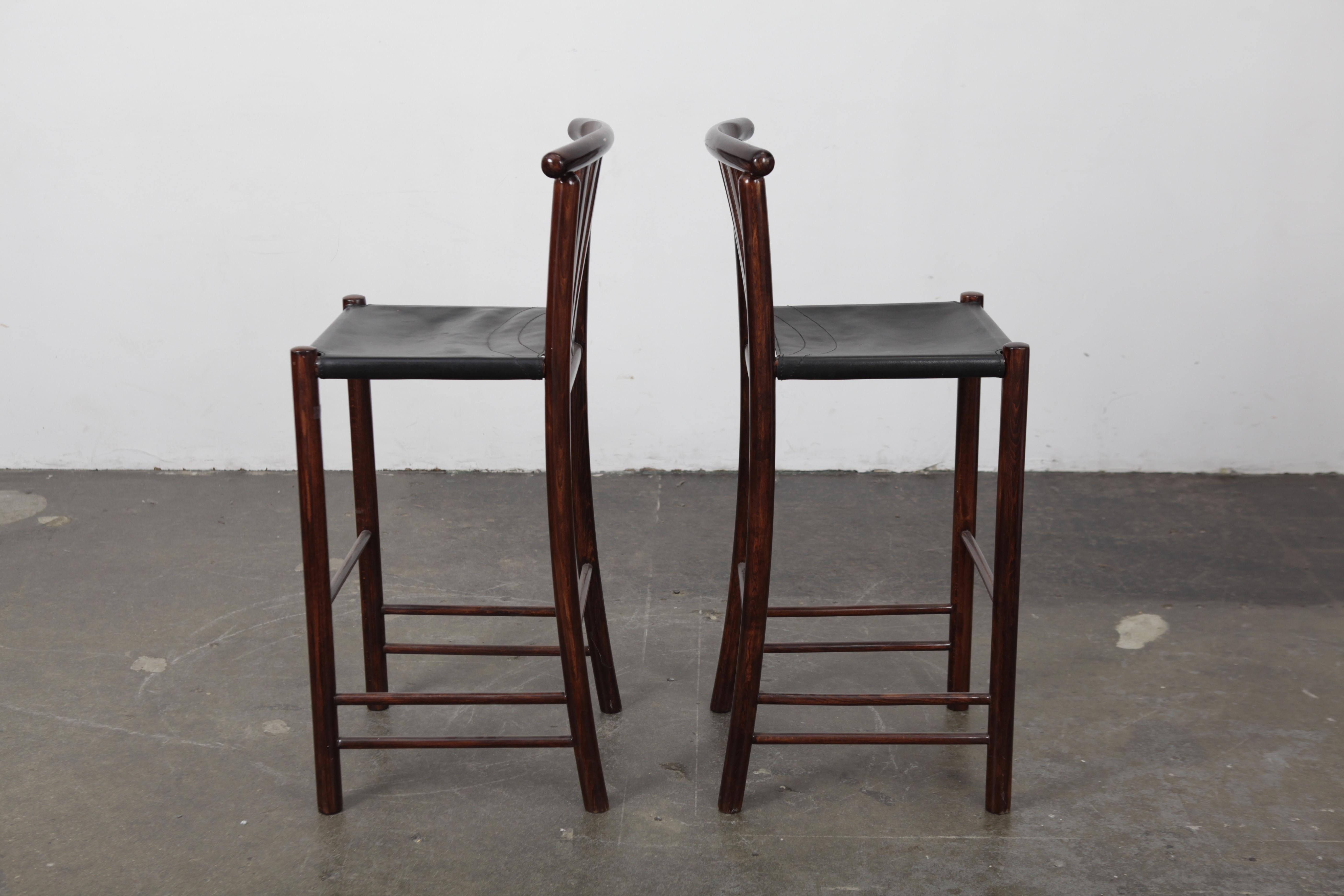 Leather Pair of 1960s Brazilian Bar Height Stools For Sale
