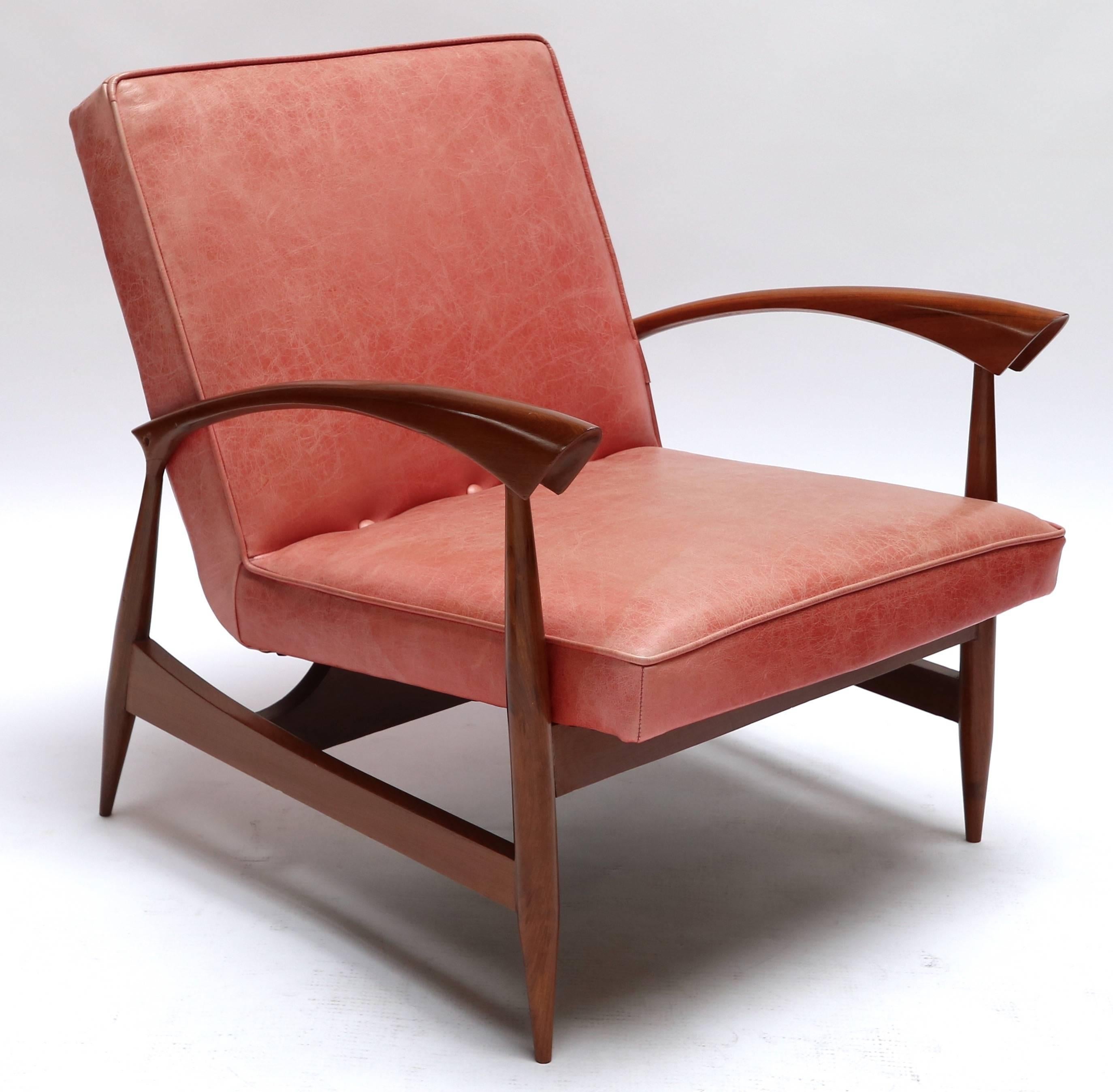 Pair of 1960s Brazilian caviuna armchairs upholstered with leather.