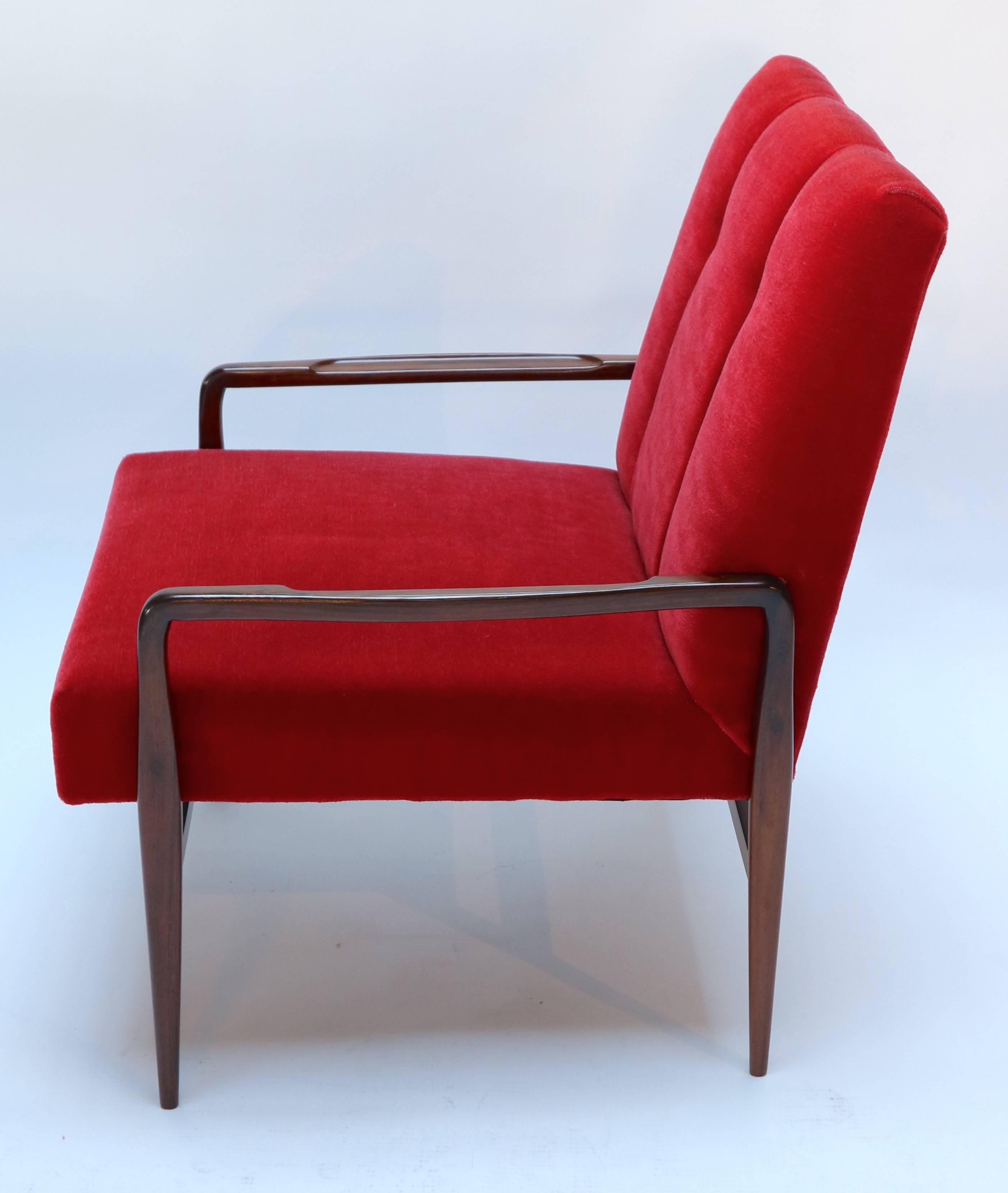 Mid-Century Modern Pair of 1960s Brazilian Jacaranda Wood Armchairs in Red Mohair For Sale